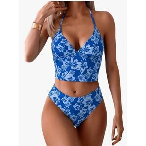 Floerns Women's Floral Print Halter Neck Tankini